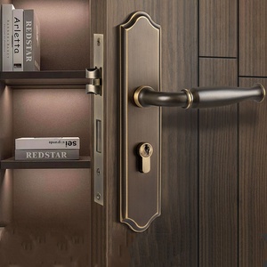 Ensemble de poignées de porte classiques rétro <span class=keywords><strong>en</strong></span> laiton brossé doré pour chambre à coucher, avec serrure principale longue, processus de finition manuelle par tréfilage, pour villa et appartement - Product Image 5