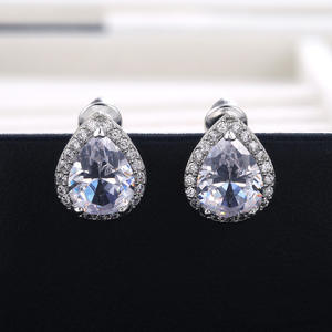 Boucles d'oreilles pendantes en or blanc avec zircon taille poire, serti clos, bijoux de mode classiques pour femme, mariage E470 - Product Image 5