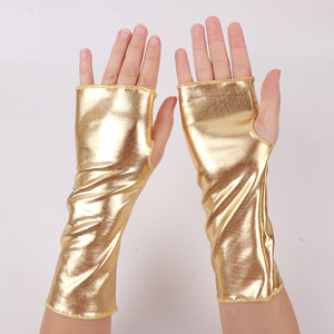 Gants courts sans doigts pour femmes, style punk, pour Halloween, soirée dansante, en cuir PU brillant - Product Image 1