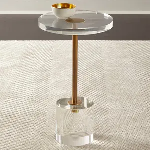 Designers unique transparent acrylic coffee table modern style Gold round clear acrylic side end table for living room luxury