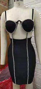 FD2280 <span class=keywords><strong>Noir</strong></span> Élégant Court Perlé Strass Moulante Femmes Cristal Parti Club <span class=keywords><strong>Robe</strong></span> - Product Image 5