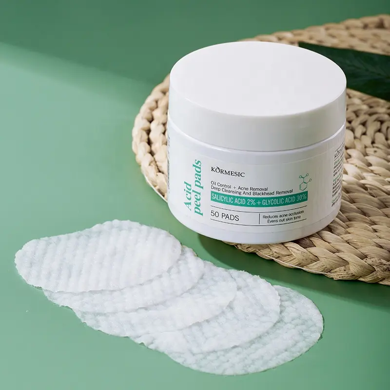 KORMESIC Private Label Skincare per la pulizia del viso cuscinetti esfolianti Anti Acne glicolico acido salicilico Cotton Peel pad
