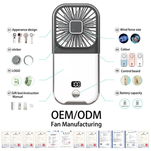 OEM Custom Foldable Handheld Fan USB Rechargeable Digital Display Outdoor Mini Neck-Hung Power Bank Function Car/RV 3000mAh Low