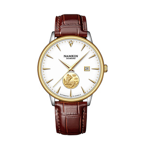Montre automatique élégante pour homme avec logo personnalisé OEM, boîtier en acier inoxydable de 42 mm, bracelet en cuir véritable, date, montres mécaniques - Product Image 1