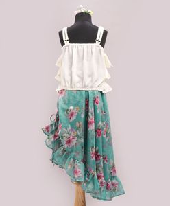 Conjunto de Falda Estampada y Top Bordado para Niñas, Blanco y Azul, Ropa Étnica para Fiestas Infantiles (0-6 Meses a 14 Años) - Product Image 4