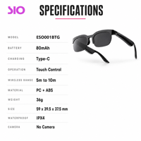 Lunettes de traduction IA avec son stéréo bilatéral, contrôle tactile, IPX4, légères, lunettes intelligentes pour les voyages et les affaires