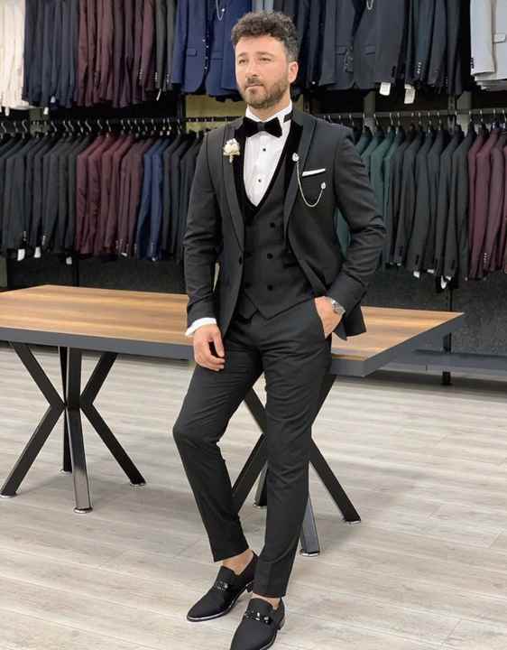 Noir Mariage 3 pieces hommes costumes Costume Homme Mariage marie bal Blazer Masculino Terno smoking veste pantalon gilet
