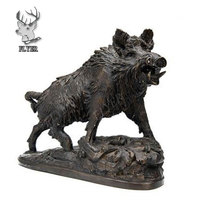 Statue de sanglier sauvage en bronze antique grandeur nature pour décoration extérieure, sculpture d'animal assis