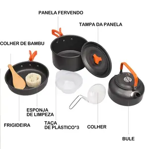 Amazon Portable camping water Kettle cooking picnic Pan pot set kit di pentole all'aperto per l'escursionismo viaggi