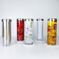 Gobelet droit 20oz en acier inoxydable 304 à double paroi, anti-fuite, sans BPA, pour sublimation DIY, effet boule à neige pailletée, design minimaliste