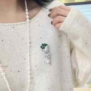 8-9mm 천연 하이 퀄리티 담수 진주 여성의 진주 브로치와 절묘한 장인 정신 에메랄드 튤립 브로치 - Product Image 6