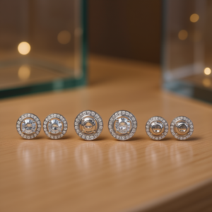 Boucles d'oreilles clous en or blanc avec cristaux de strass sertis en cercle, design classique pour un usage quotidien, bijoux unisexes - Product Image 2