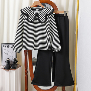 Ensemble de vêtements pour filles de 8 à <span class=keywords><strong>12</strong></span> <span class=keywords><strong>ans</strong></span>, printemps 2026, vêtements de boutique pour enfants, <span class=keywords><strong>sweat</strong></span>-shirt à manches longues rayé, pantalon évasé, mode coréenne pour enfants - Product Image 2