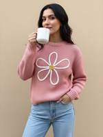 Pull tricoté rose marguerite anti-rides de haute qualité pour usage quotidien et vie universitaire, texture douce, vente en gros