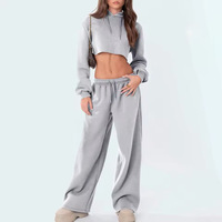 Pantalon décontracté uni pour femme à taille élastique, coupe large, en tissu doux, jambe droite ample, style jogger, pour sports de plein air