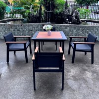 Chaise de salle à manger d'extérieur en aluminium avec table carrée, ensemble de salle à manger en contreplaqué pour patio, jardin et restaurant - Vente chaude