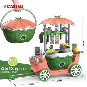 Nieuwste Mand Koffer 4 In 1 Fantasiespel Kinderen Winkelwagen Trolley Tafel Keuken Cook Speelgoed Voor Kinderen
