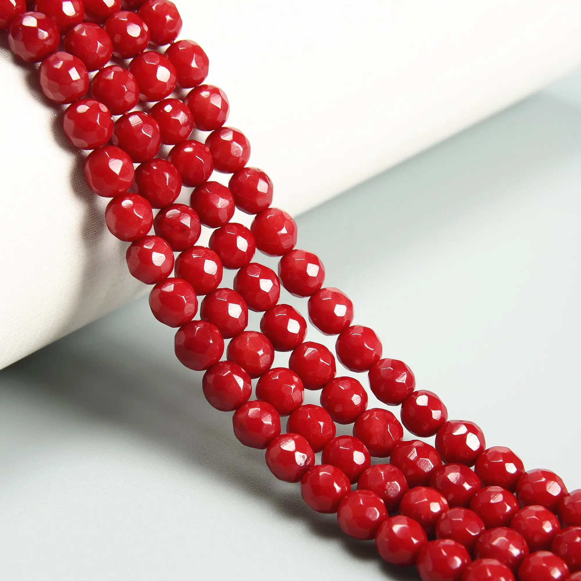 Loose Bulk Faceted Round Bamboo Coral Bead Strands Ruby Red Dyed Jade Beads for Jewelry Making 2mm 3mm 4mm 6mm 8mm 10mm 12mm