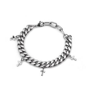 Bracelet chaîne cubaine épaisse Tiyo pour homme avec pendentif croix en alliage de zinc plaqué argent, cadeau d'anniversaire - Product Image 5