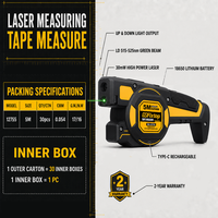 Mètre laser 2-en-1 GSFixtop 5m, niveau laser croisé à faisceau vert 515nm avec chargement Type-C OEM/ODM