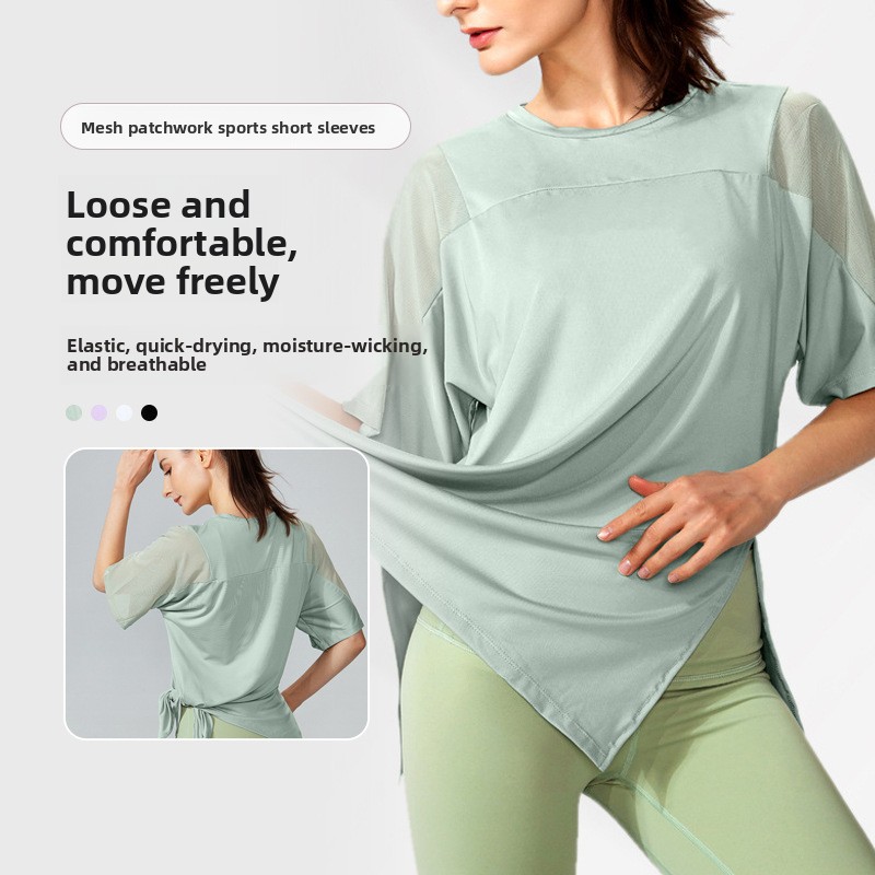 Plus-size Quick-dry Spandex/Polyester Solid Simple Running Shirt Women Spring/summer Fitness Short-sleeve Sports Yoga Top