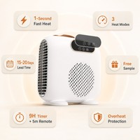 Ventilateur Chauffant Portable de Bureau, Radiateur Électrique, 3 Niveaux, Minuteur, Télécommande, Vertical/Horizontal, Silencieux, Économe en Énergie, Protection Contre la Surchauffe