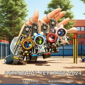 2026 Wholesale Unique Cartoon Rabbit Astronaut Keychain PVC Spaceman <b>Keyring</b> New Product Ideas - Product Image 2