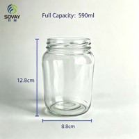 Pot de conservation en verre rond de 500 ml à grand diamètre, avec large ouverture à vis, transparent, pour la conservation des aliments en cuisine