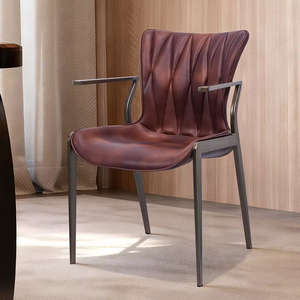 Chaise de salle à manger minimaliste moderne avec revêtement en cuir de selle, chaise de restaurant et d'hôtel, structure métallique durable, <span class=keywords><strong>fauteuil</strong></span> au design luxueux - Product Image 2