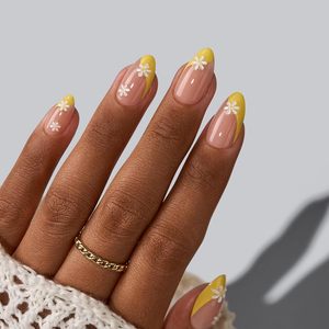 Ongles press-on French Tip, durcissables à la lampe, semi-transparents, gel souple, motif marguerite, longueur courte, 16 tailles, kit de <span class=keywords><strong>32</strong></span> bâtonnets pour femmes - Product Image 4