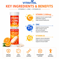 Comprimés effervescents de vitamine C, zinc et vitamine D3, renforcent l'immunité, favorisent la croissance et le développement, protègent la peau et les cheveux, végétaliens, usine ODM