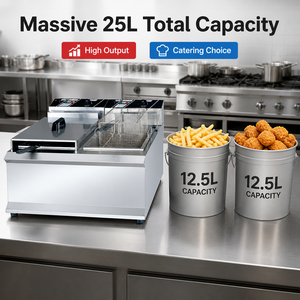 Commercial Electric Deep Fryer 25L Double Tank Double <b>Basket</b> 7.6kW for French Fries Chicken Fast Food Restaurant Catering - Product Image 4