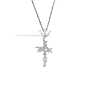 Copper CZ <b>Initial</b> Cross <b>Pendant</b>, Hip Hop Letter Charm Necklace, Iced Out Religious Jewelry - Product Image 4