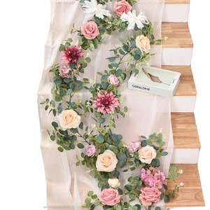 Guirlande de roses artificielles en soie, fleurs de mariage, décoration, rose champagne, bleu, série Fujijo Hana - Product Image 5