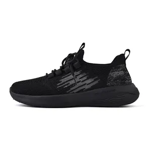 QILOO Men&#39;s Summer Breathable Casual Sports Running Woven Sneakers Rubber Custom OEM Black Cotton Fabric Microfiber