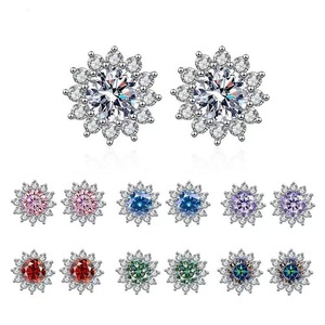 Boucles d'oreilles fleur <span class=keywords><strong>de</strong></span> tournesol en moissanite, argent sterling 925, élégantes et polyvalentes, pour femmes, vente en gros d'usine, bijoux - Product Image 3