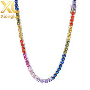 Customized Luxury Jewelry 18K Gold Plated Copper Natural Gemstone 24inches Hiphop Unisex Sapphire <b>Ruby</b> Tennis <b>Necklace</b> - Product Image 4