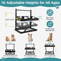Support de gamelle surélevé pour chien, hauteur réglable 0-15 cm, inclinable, avec 2 et 1 gamelles à alimentation lente