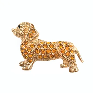 Wholesale Animal Hijab Pins Alloy Rhinestone Studded Dachshund Puppy Brooch Pin for Dog Lover or Animal Lover Gift