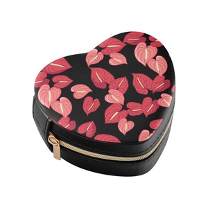 New Arrival Hawaiian Red Anthurium Design Heart Shape PU Leather Travel Jewelry Case Organizer <b>Box</b> <b>Storage</b> Jewelry Organizer - Product Image 3