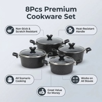 Ensemble de casseroles en fonte légère 8 pièces, revêtement antiadhésif marbré, 4 tailles de casseroles (20/22/24/26 cm), compatible induction et four |   Quantité minimale de commande faible