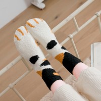 MIO automne et hiver femmes épais chaud doux corail polaire chaussettes mignon dessin animé chat patte confortable drôle chaussettes floue sol sommeil chaussettes