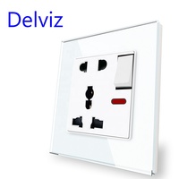 Panneau en verre cristal trempé Delviz, AC 110V ~ 250V, prises électriques à 5 trous, prise de courant universelle murale à commande par interrupteur