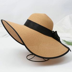 Chapeau de paille pliable papillon avec broderie 3D et nœud floral - Chapeau de soleil sport en herbe naturelle pour femme, idéal pour la plage et l'été - Product Image 3