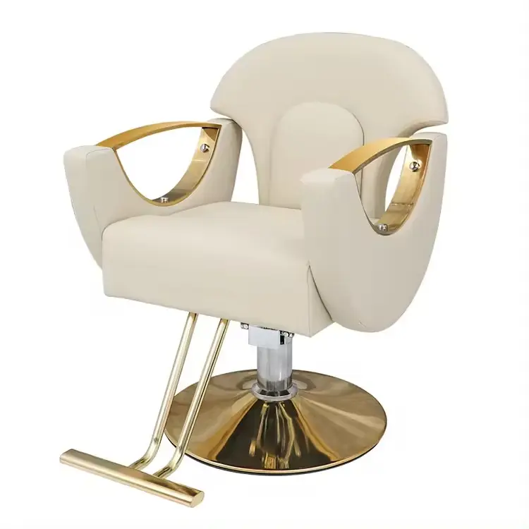 Chaise de salon de coiffure de beauté en cuir de luxe de haute qualité avec base en or blanc à vendre