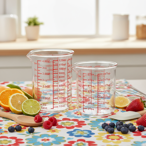 Lot de 2 tasses à mesurer en <span class=keywords><strong>verre</strong></span> borosilicate haute résistance de 120 <span class=keywords><strong>ml</strong></span>, marquages multi-échelles (OZ/<span class=keywords><strong>ML</strong></span> Tsp/Tbsp), compatibles lave-vaisselle et cuisinière - Product Image 1