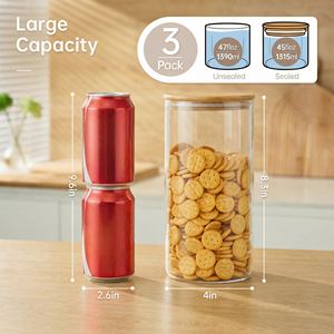 Cylindrical Sealed Glass <b>Storage</b> Jar with Glass Lid Food Grade Light Luxury Design <b>for</b> Tea Food <b>Storage</b> <b>Kitchen</b> - Product Image 3