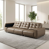 Modernes Minimalistisches Gestepptes Ledersofa 3-Sitzer Freizeitcouch Massivholzrahmen für Wohnzimmer Hotel Gewerbliche Maßanfertigung