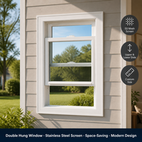 Ventana Corredera de Doble Hoja de Acero Inoxidable con Marco de Vinilo y Mosquitera, Diseño Moderno para el Hogar, Venta al por Mayor de Fábrica
