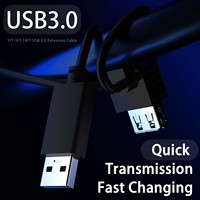 Kabel Ekstensi USB 3.0 90 Derajat, Konektor Jantan ke Betina, Berbahan Logam Kepang, Sudut Kanan, Kabel Data, Panjang Sesuai Pesanan